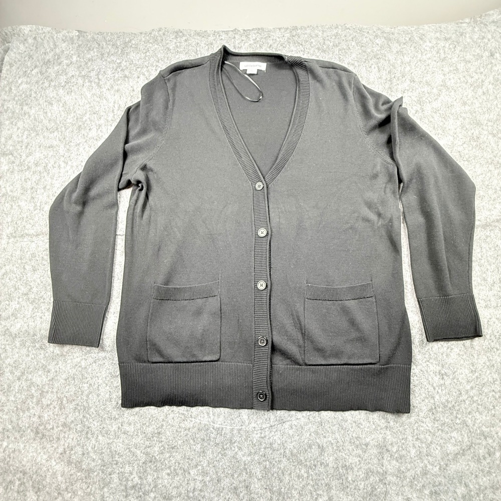Liz Claiborne Womens XL Black Button Front V-Neck Cardigan Sweater Pockets - Picture 2 of 8